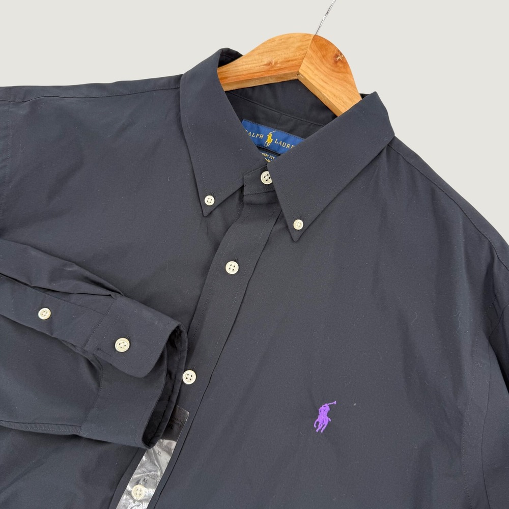 Polo Ralph Lauren Button Down Shirt Mens XL Classic Fit Performance Black Purple